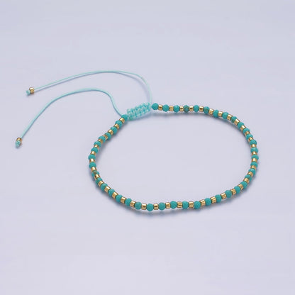 14K Gold Filled Blue Turquoise Multifaceted Rope Adjustable Friendship Bracelet | WA-02171