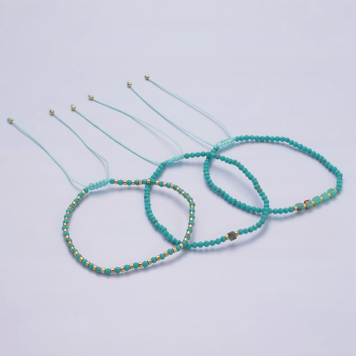 14K Gold Filled Blue Turquoise Multifaceted Rope Adjustable Friendship Bracelet | WA-02171