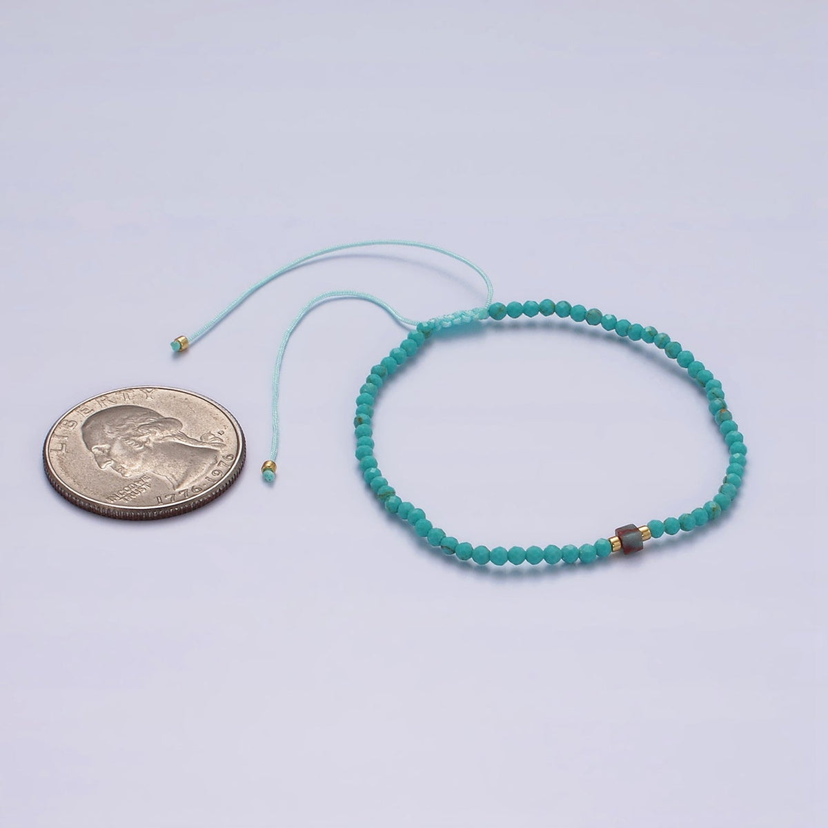 14K Gold Filled Blue Turquoise Multifaceted Rope Adjustable Friendship Bracelet | WA-02171