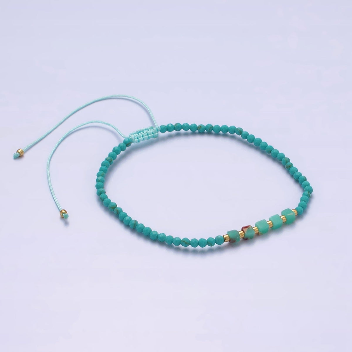 14K Gold Filled Blue Turquoise Multifaceted Rope Adjustable Friendship Bracelet | WA-02171