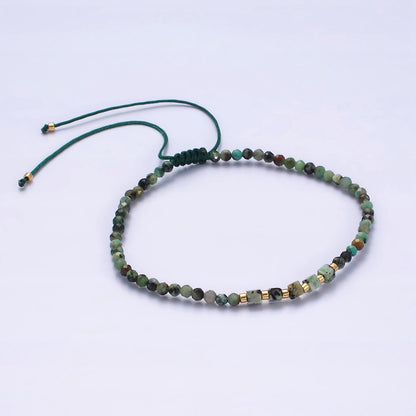 14K Gold Filled Green Moss Agate Multifaceted Rope Adjustable Friendship Bracelet | WA-02174 ~ WA-02176