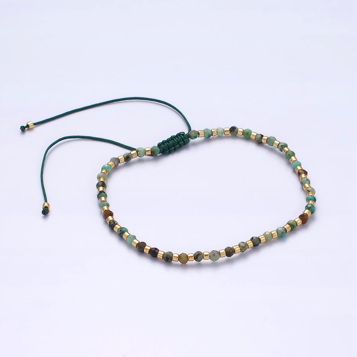 14K Gold Filled Green Moss Agate Multifaceted Rope Adjustable Friendship Bracelet | WA-02174 ~ WA-02176