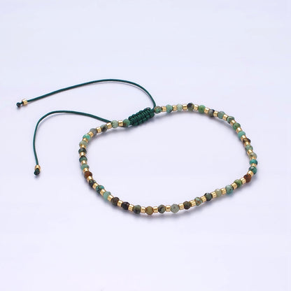 14K Gold Filled Green Moss Agate Multifaceted Rope Adjustable Friendship Bracelet | WA-02174 ~ WA-02176