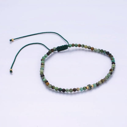 14K Gold Filled Green Moss Agate Multifaceted Rope Adjustable Friendship Bracelet | WA-02174 ~ WA-02176