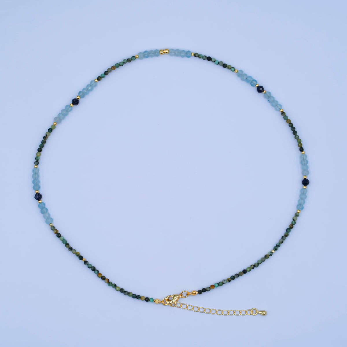 24K Gold Filled 4mm Green Moss Agate Multifaceted Gemstone Bead 17 Inch Necklace | WA-2965
