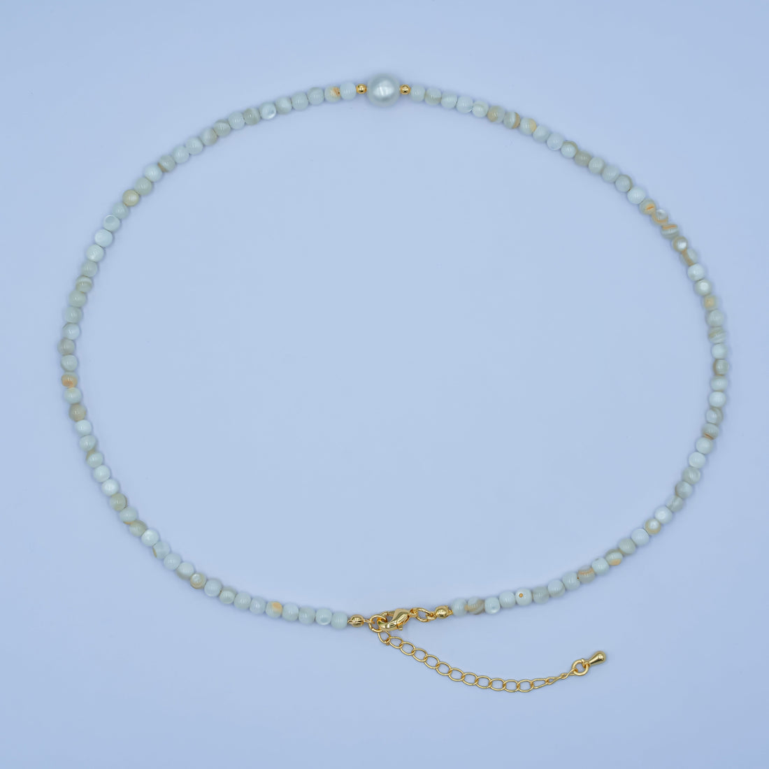 24K Gold Filled Shell Pearl Round Gemstone Necklace 17 Inch w 2 Inch Extender | WA-02969