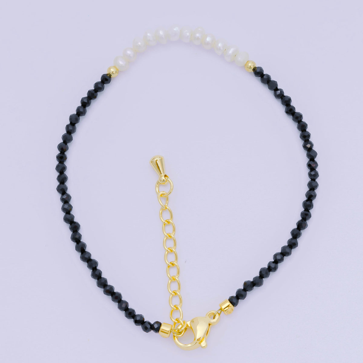 24K Gold Filled Shell Pearl Multifaceted Natural Gemstone Bead 6.69 Inch Bracelet w. Extender | WA-03695 ~ WA-03717