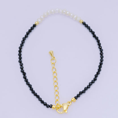 24K Gold Filled Shell Pearl Multifaceted Natural Gemstone Bead 6.69 Inch Bracelet w. Extender | WA-03695 ~ WA-03717