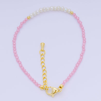 24K Gold Filled Shell Pearl Multifaceted Natural Gemstone Bead 6.69 Inch Bracelet w. Extender | WA-03695 ~ WA-03717