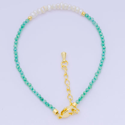 24K Gold Filled Shell Pearl Multifaceted Natural Gemstone Bead 6.69 Inch Bracelet w. Extender | WA-03695 ~ WA-03717