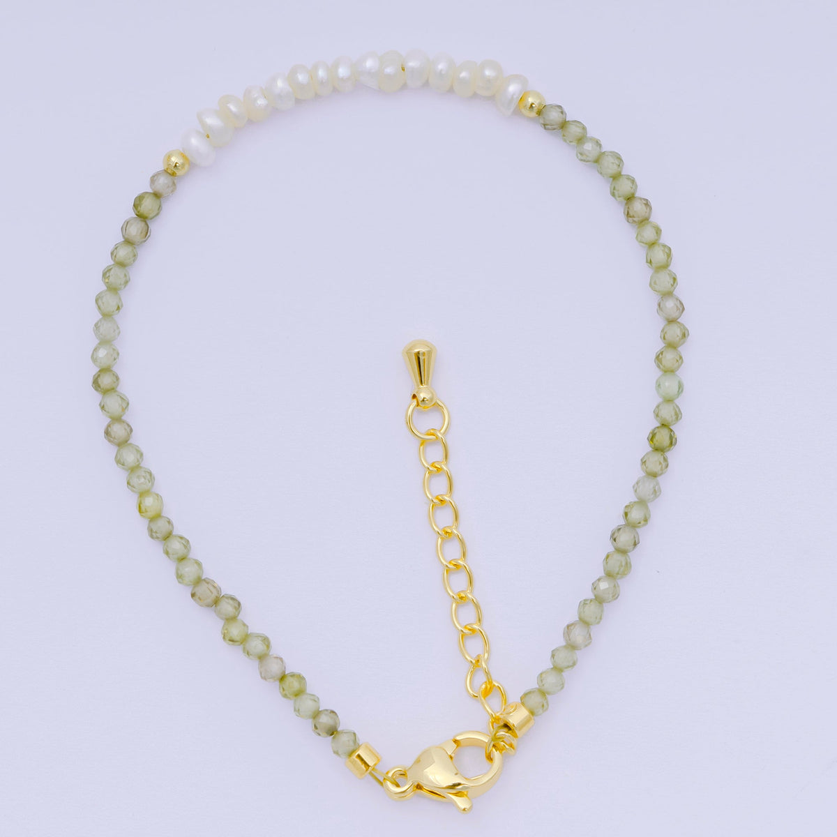 24K Gold Filled Shell Pearl Multifaceted Natural Gemstone Bead 6.69 Inch Bracelet w. Extender | WA-03695 ~ WA-03717