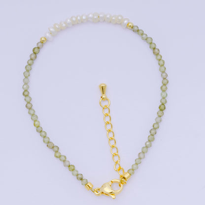 24K Gold Filled Shell Pearl Multifaceted Natural Gemstone Bead 6.69 Inch Bracelet w. Extender | WA-03695 ~ WA-03717