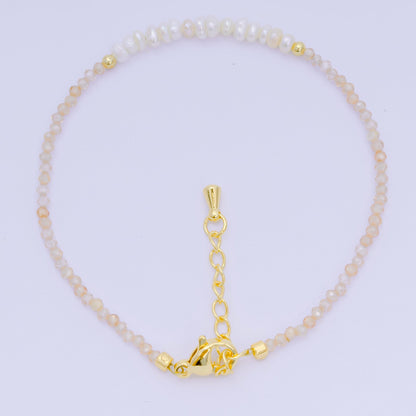 24K Gold Filled Shell Pearl Multifaceted Natural Gemstone Bead 6.69 Inch Bracelet w. Extender | WA-03695 ~ WA-03717