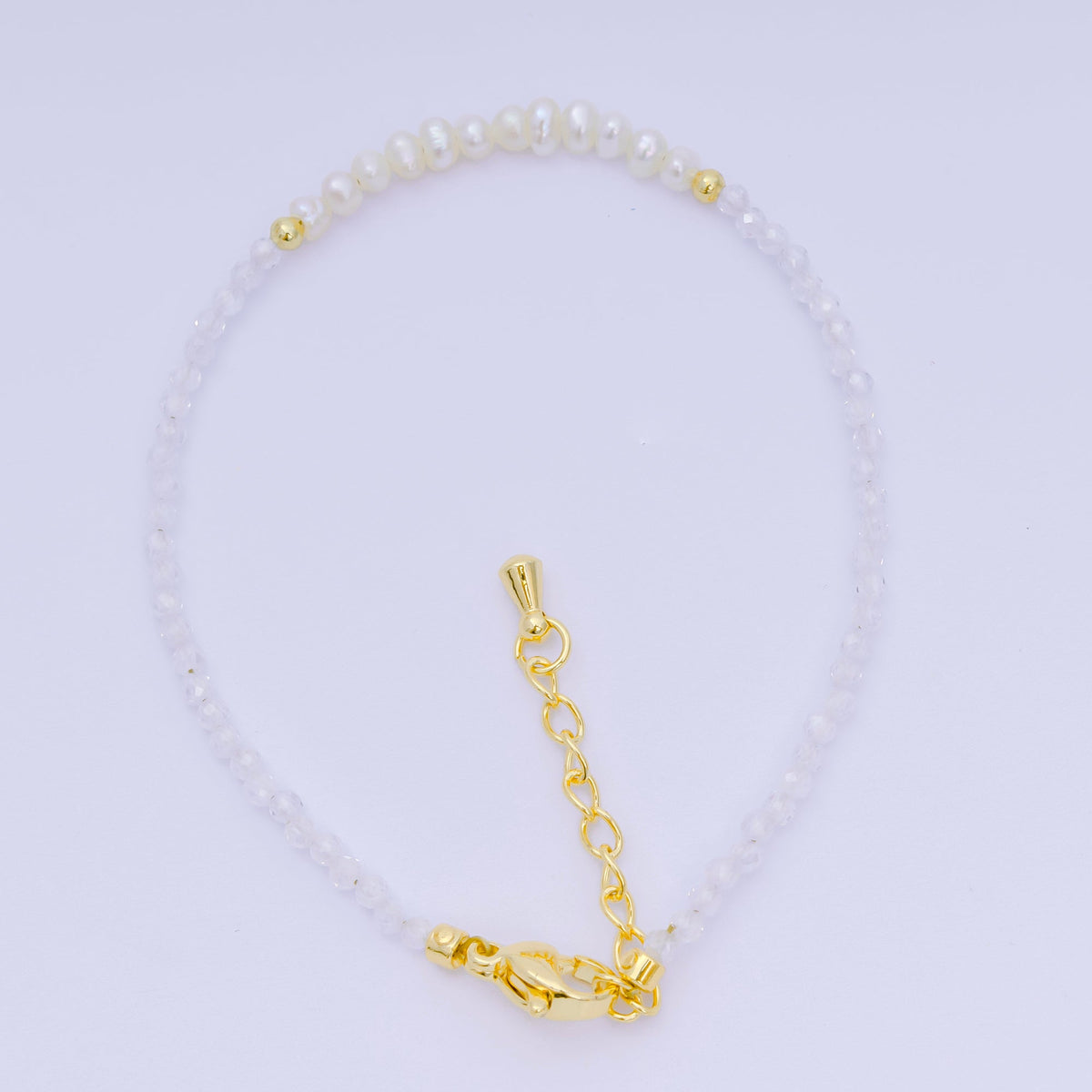 24K Gold Filled Shell Pearl Multifaceted Natural Gemstone Bead 6.69 Inch Bracelet w. Extender | WA-03695 ~ WA-03717
