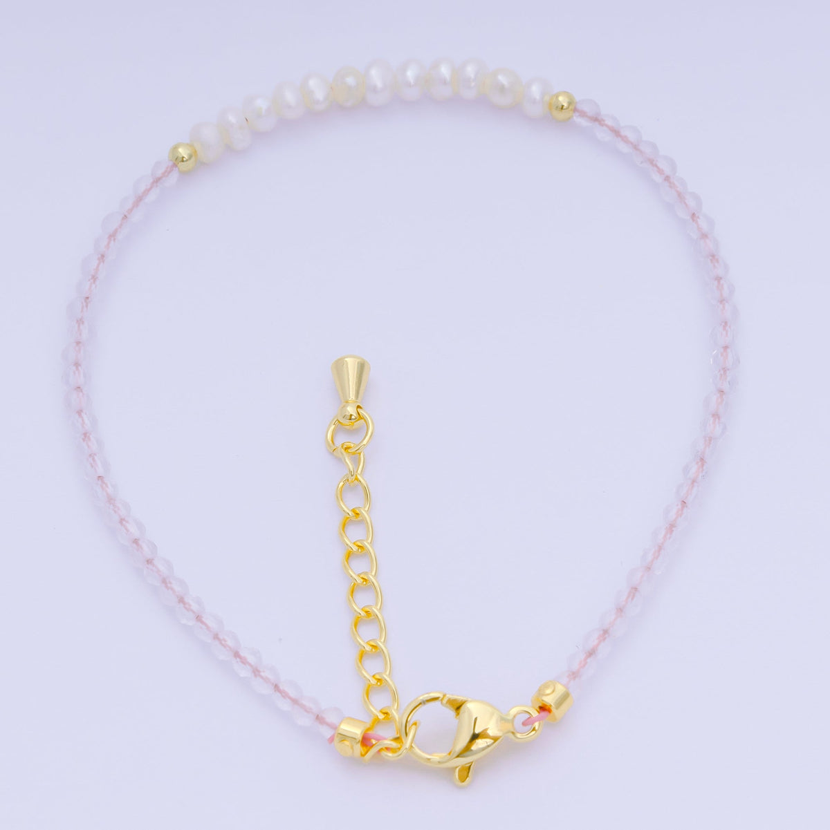 24K Gold Filled Shell Pearl Multifaceted Natural Gemstone Bead 6.69 Inch Bracelet w. Extender | WA-03695 ~ WA-03717