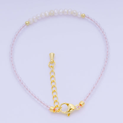 24K Gold Filled Shell Pearl Multifaceted Natural Gemstone Bead 6.69 Inch Bracelet w. Extender | WA-03695 ~ WA-03717