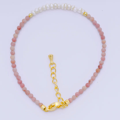 24K Gold Filled Shell Pearl Multifaceted Natural Gemstone Bead 6.69 Inch Bracelet w. Extender | WA-03695 ~ WA-03717
