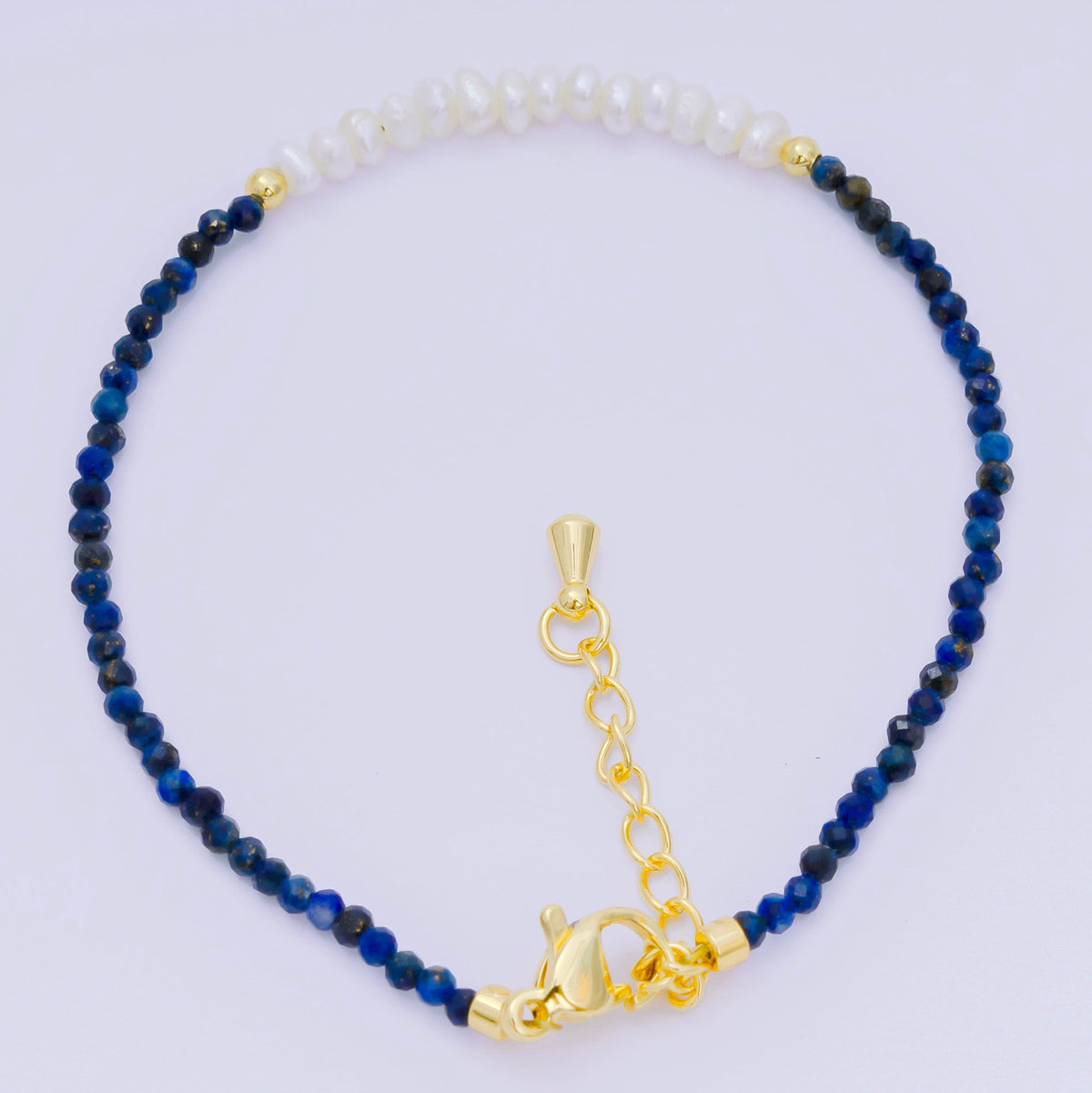 24K Gold Filled Shell Pearl Multifaceted Natural Gemstone Bead 6.69 Inch Bracelet w. Extender | WA-03695 ~ WA-03717