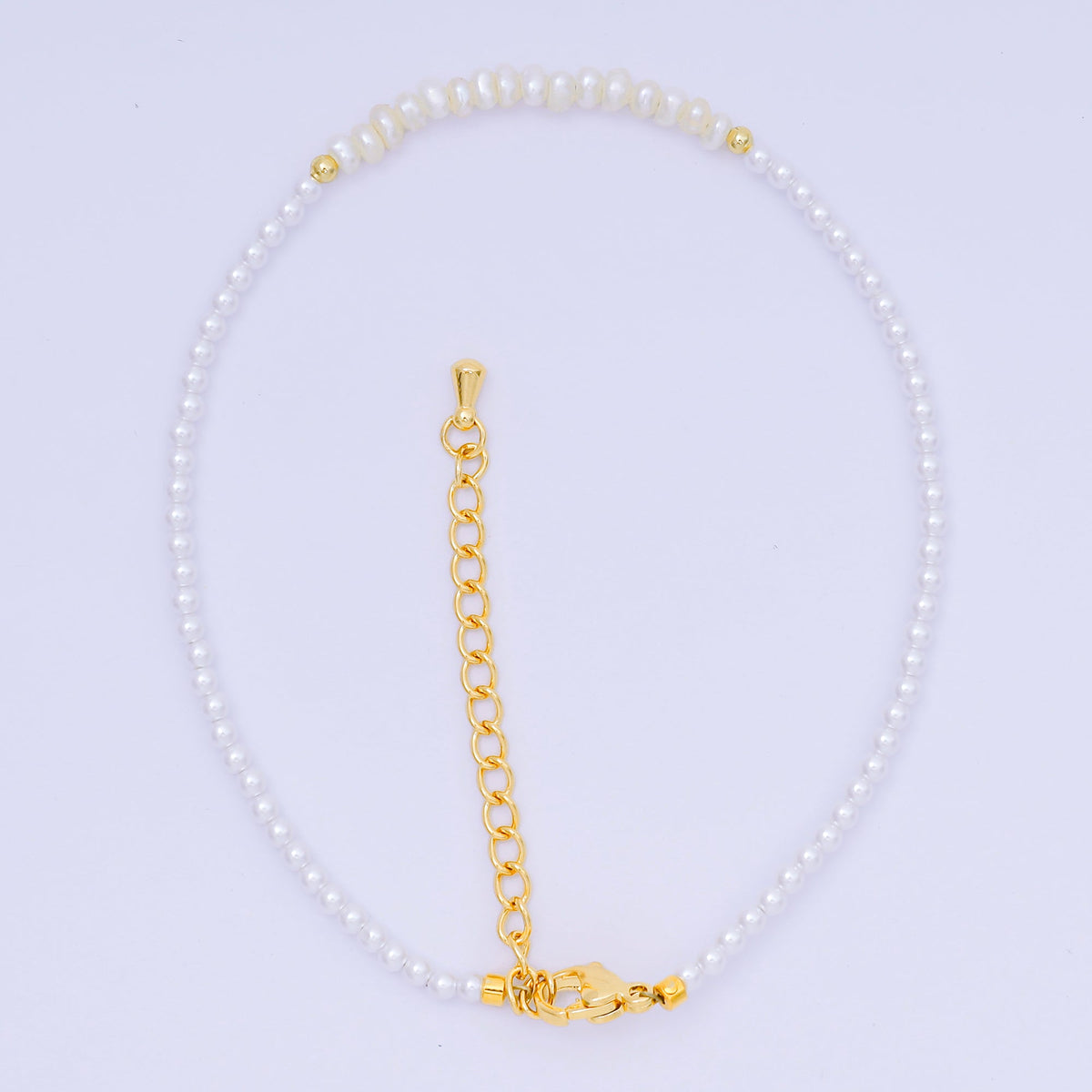 24K Gold Filled Shell Pearl Multifaceted Natural Gemstone Bead 8.66 Inch Bracelet Anklet w. Extender | WA-03718 ~ WA-03740