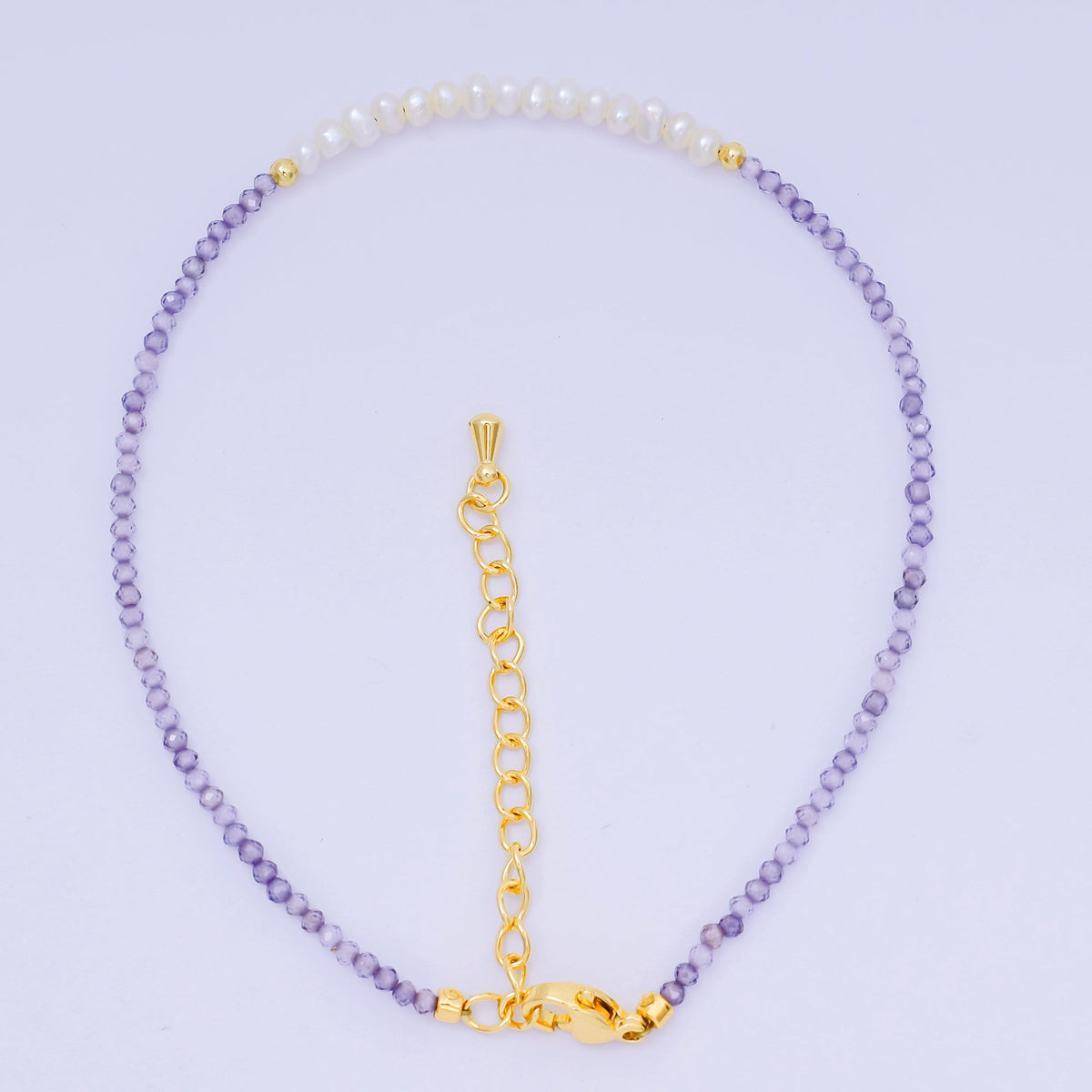 24K Gold Filled Shell Pearl Multifaceted Natural Gemstone Bead 8.66 Inch Bracelet Anklet w. Extender | WA-03718 ~ WA-03740