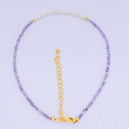 24K Gold Filled Shell Pearl Multifaceted Natural Gemstone Bead 8.66 Inch Bracelet Anklet w. Extender | WA-03718 ~ WA-03740