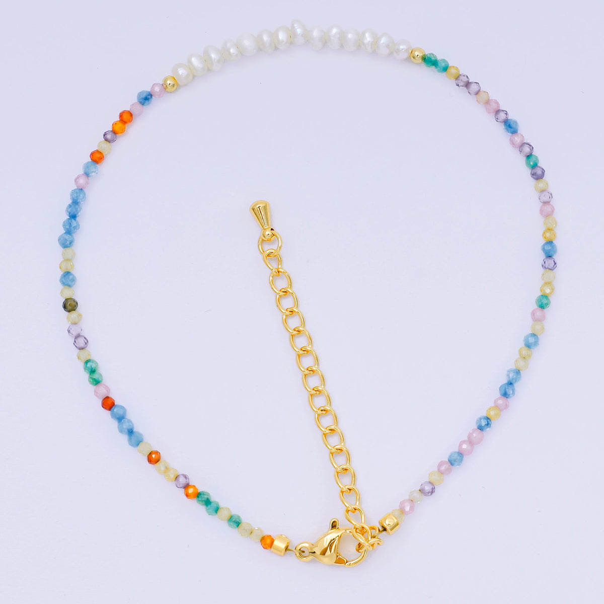 24K Gold Filled Shell Pearl Multifaceted Natural Gemstone Bead 8.66 Inch Bracelet Anklet w. Extender | WA-03718 ~ WA-03740