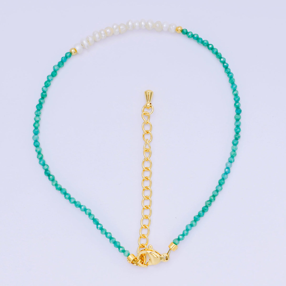 24K Gold Filled Shell Pearl Multifaceted Natural Gemstone Bead 8.66 Inch Bracelet Anklet w. Extender | WA-03718 ~ WA-03740