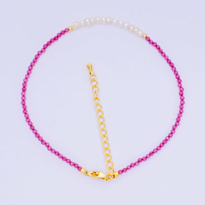 24K Gold Filled Shell Pearl Multifaceted Natural Gemstone Bead 8.66 Inch Bracelet Anklet w. Extender | WA-03718 ~ WA-03740