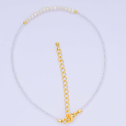 24K Gold Filled Shell Pearl Multifaceted Natural Gemstone Bead 8.66 Inch Bracelet Anklet w. Extender | WA-03718 ~ WA-03740