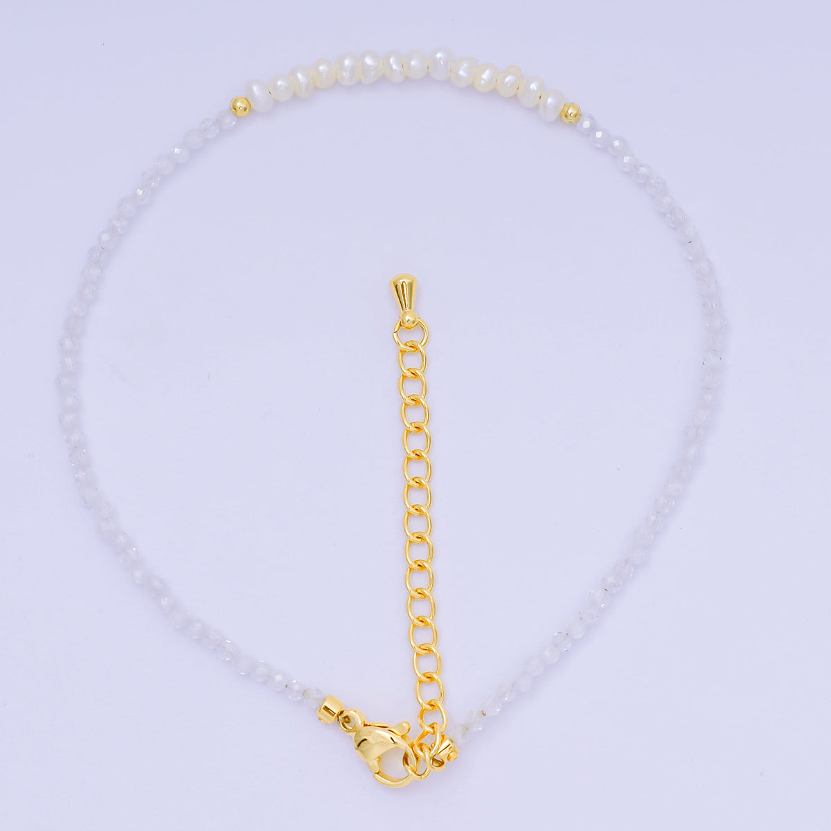 24K Gold Filled Shell Pearl Multifaceted Natural Gemstone Bead 8.66 Inch Bracelet Anklet w. Extender | WA-03718 ~ WA-03740