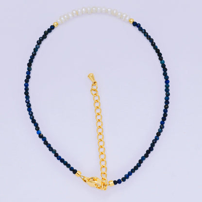 24K Gold Filled Shell Pearl Multifaceted Natural Gemstone Bead 8.66 Inch Bracelet Anklet w. Extender | WA-03718 ~ WA-03740