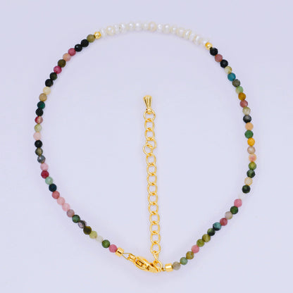 24K Gold Filled Shell Pearl Multifaceted Natural Gemstone Bead 8.66 Inch Bracelet Anklet w. Extender | WA-03718 ~ WA-03740