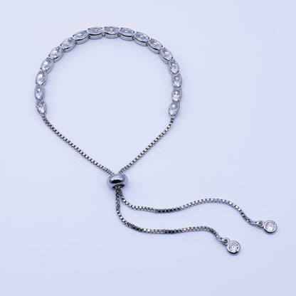 24K Gold Filled Oval CZ Tennis Chain Bolo Slide Adjustable Bracelet in Gold &amp; Silver | WA-03902 WA-03903