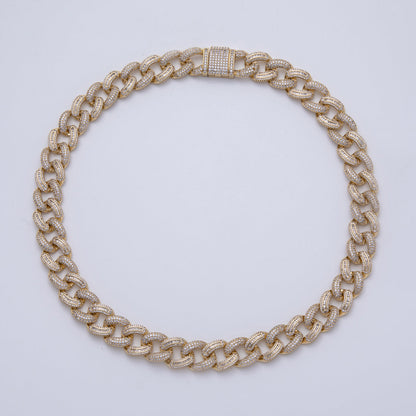 14K Gold Filled 15.3mm Micro Paved CZ Miami Cuban Curb Chain 20 Inch Necklace Iced Statement Jewelry WA-4089