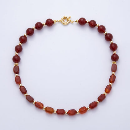 18K Gold Filled 12mm Red Carnelian Pebble Round Bead 18 Inch Necklace w. Sailor Clasps | WA-4134