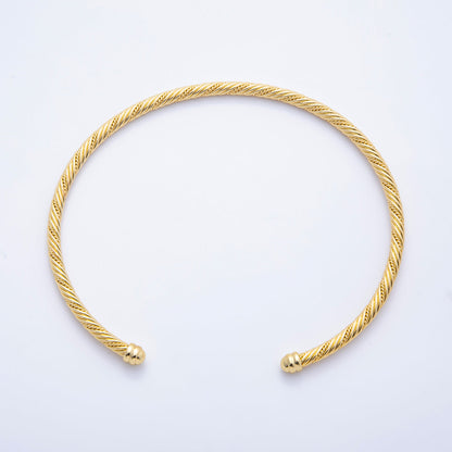 16K Gold Filled 6mm Twisted Croissant Cuff Collar Necklace | WA-04156