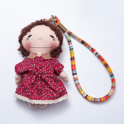 Fabric Plush 300mm Red Flower and Checkered Outfit Couple Keychain | WB-00059 &amp; WB-00064