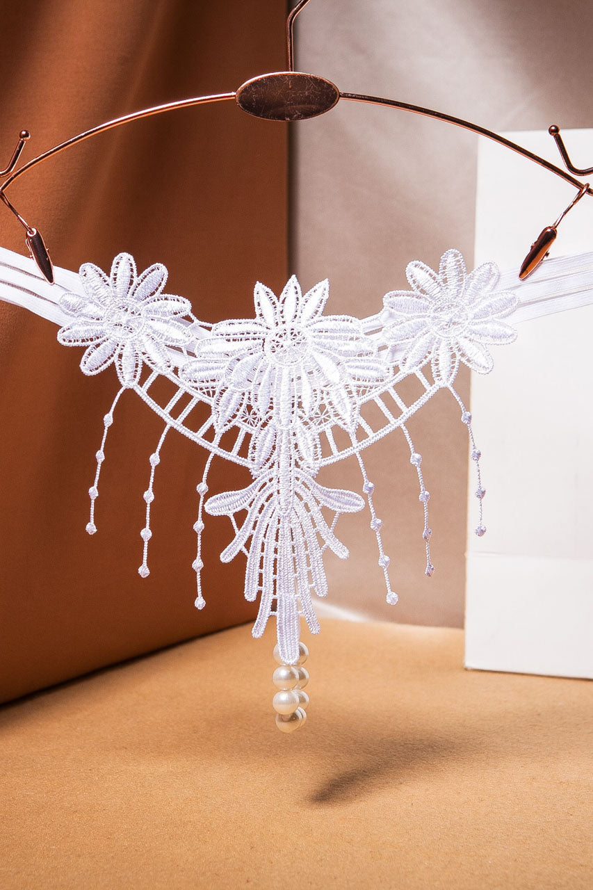 Embroidered Fringe Pearl Thong