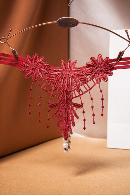 Embroidered Fringe Pearl Thong