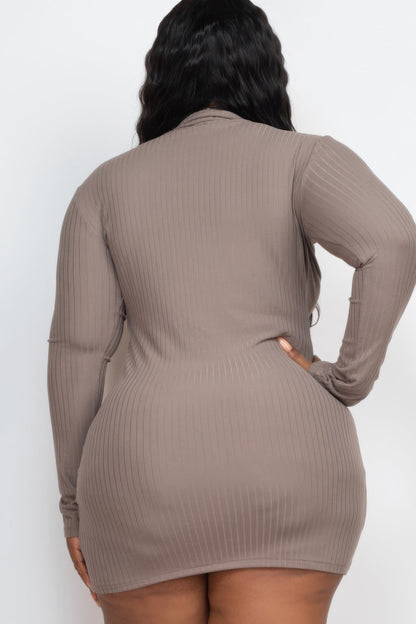 Ribbed Long Sleeve Mock Neck Mini Bodycon Dress
