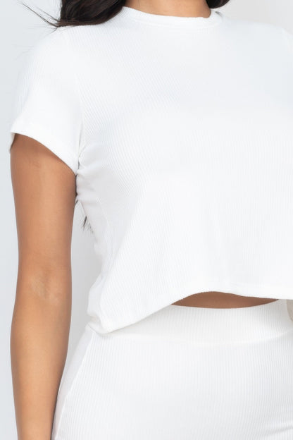 Short Sleeve Ribbed Top &amp; Midi Skirt Se