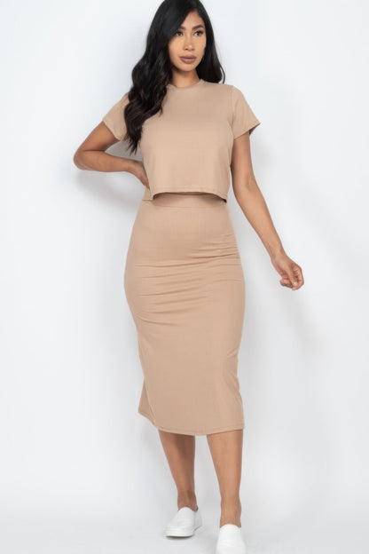 Short Sleeve Ribbed Top &amp; Midi Skirt Se