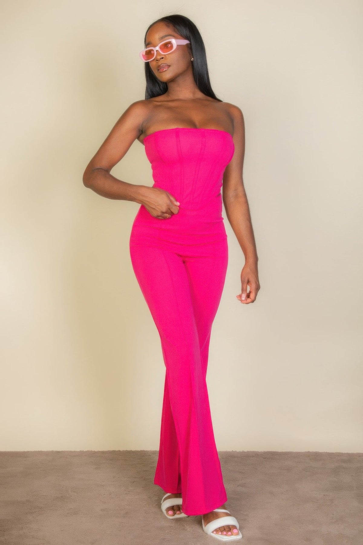Strapless Corset Top &amp; Flare Pants Set