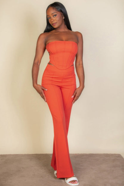 Strapless Corset Top &amp; Flare Pants Set