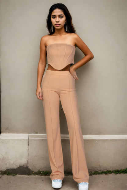 Strapless Corset Top &amp; Flare Pants Set