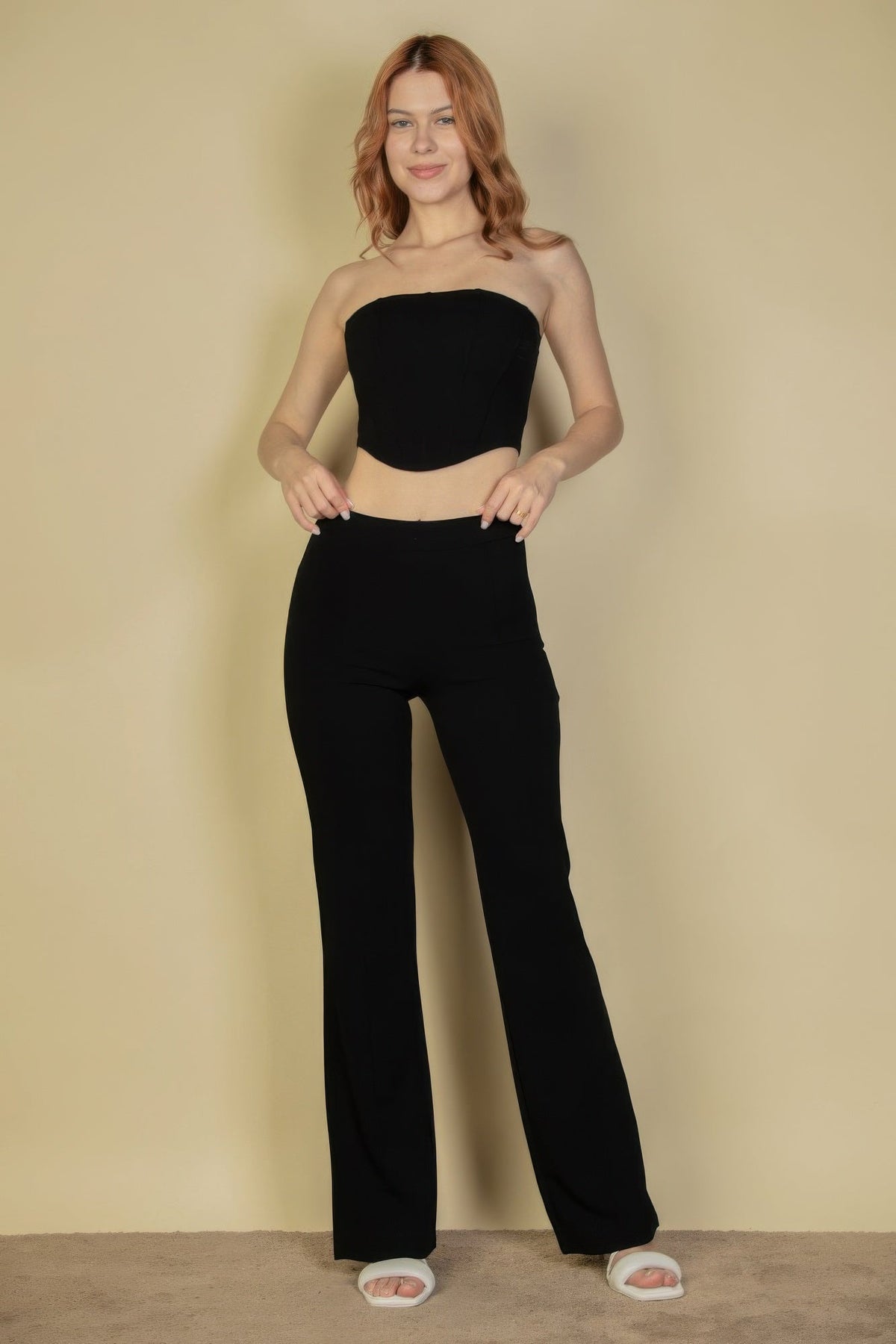 Strapless Corset Top &amp; Flare Pants Set