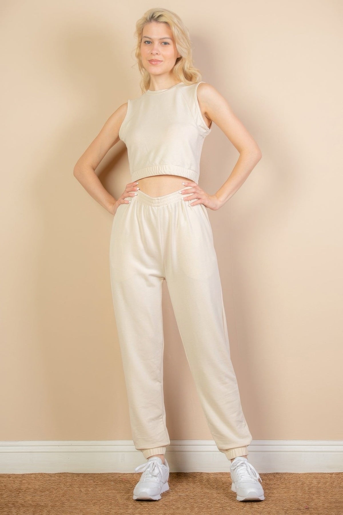 French Terry Elastic Waist Tank Top &amp; Joggers Set