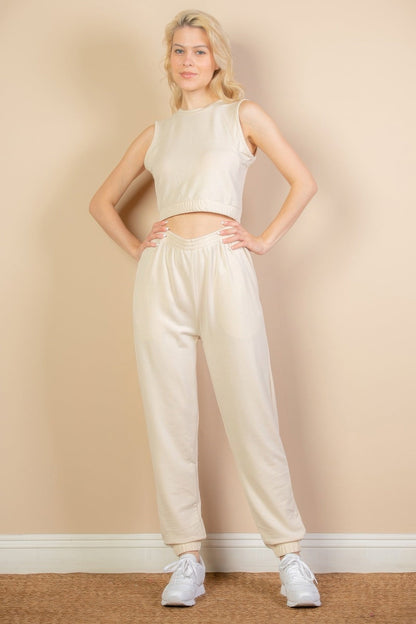 French Terry Elastic Waist Tank Top &amp; Joggers Set