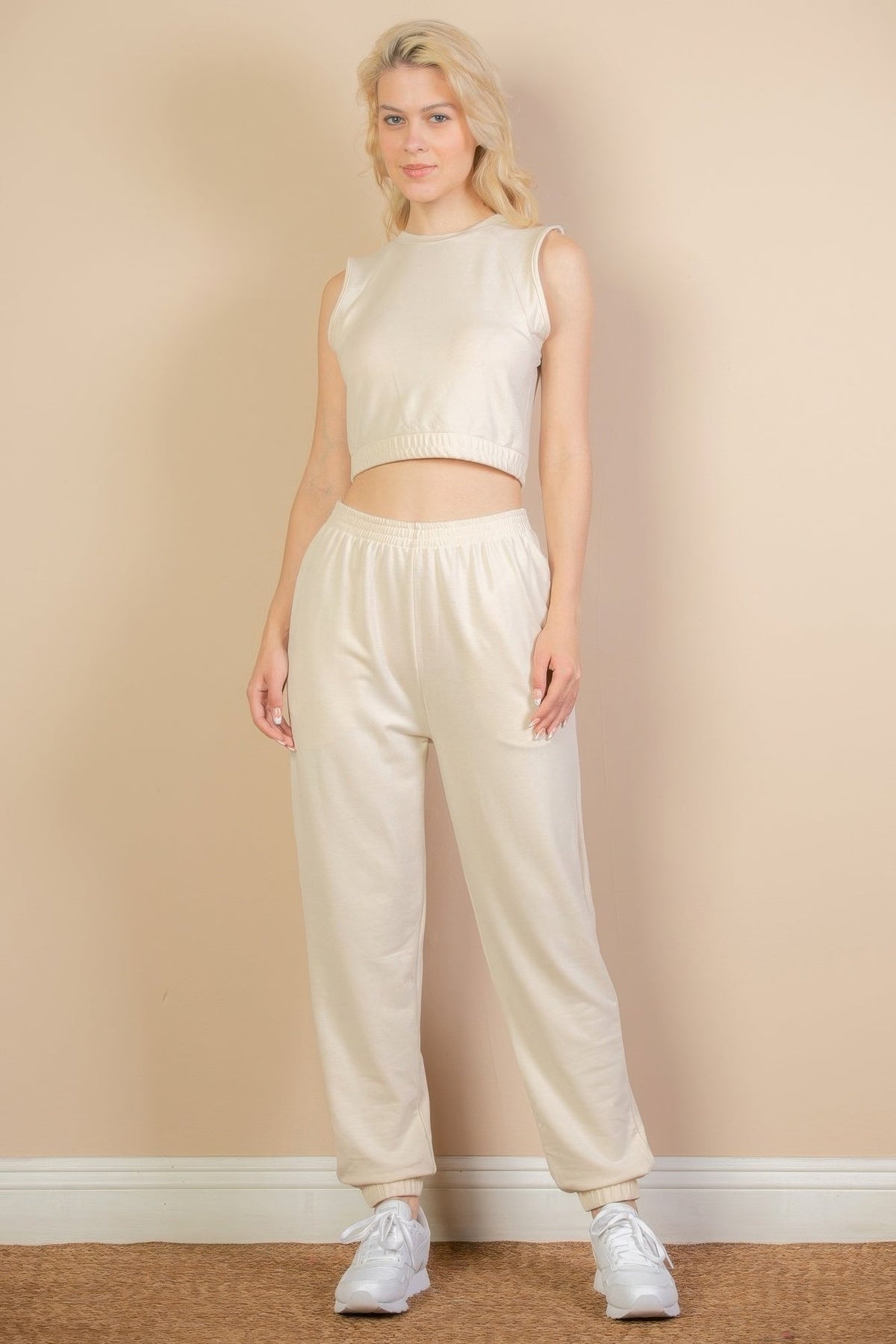French Terry Elastic Waist Tank Top &amp; Joggers Set