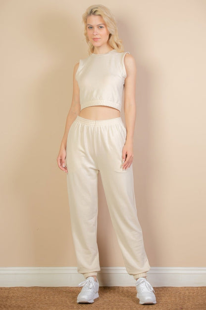 French Terry Elastic Waist Tank Top &amp; Joggers Set